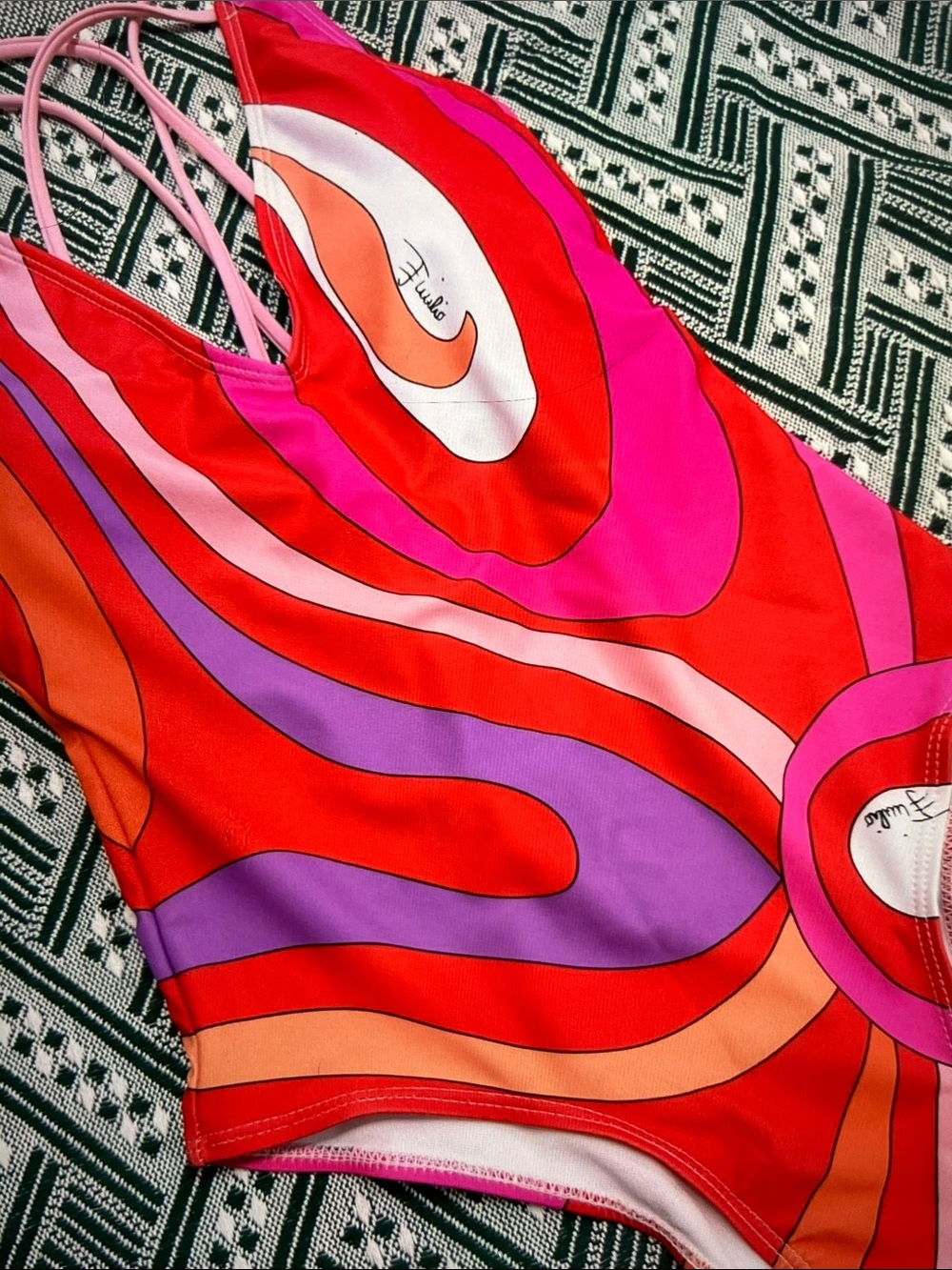 Emilio Pucci Red Pink Orange Abstract Swirl One-Piece - Picture 9 of 9